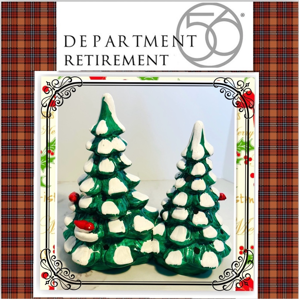 Department 56 1986 Double Trees Snow Covered with Red Birds (EUC)